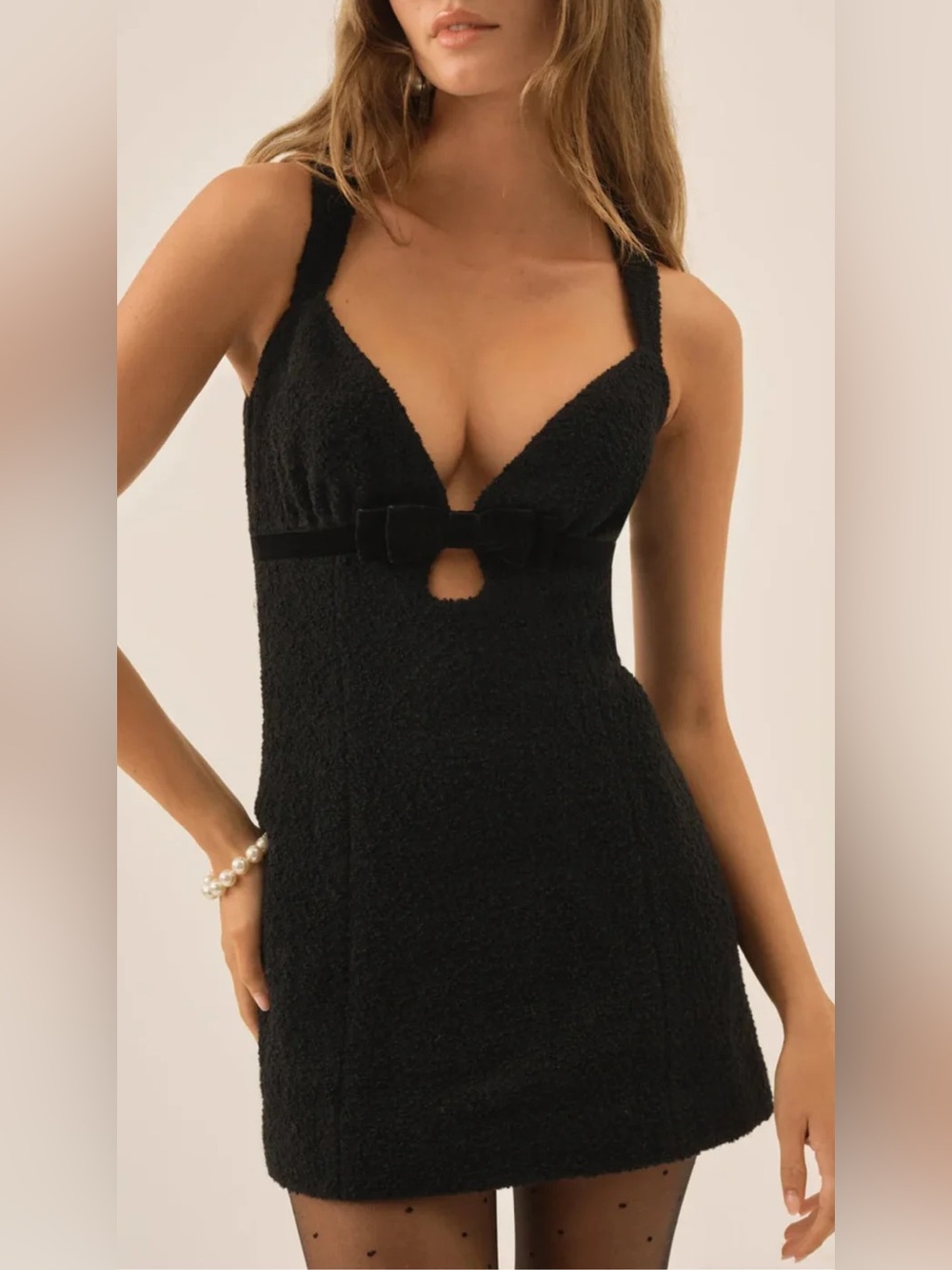 $249 NWT For Love And Lemons “Bonnie” Boucle Mini Dress in Black Sz Medium